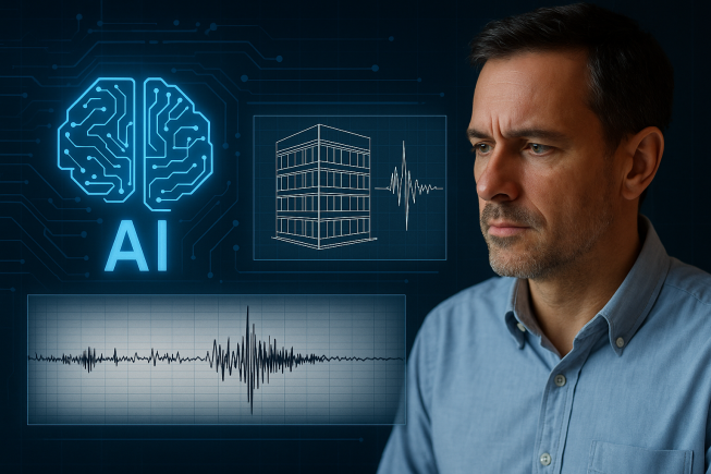 immagine di AI rappresentata da un cervello computerizzato e ingegnere sismico