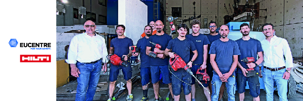gruppo tecnici di laboratorio di Eucentre insieme a specialisti Hilti